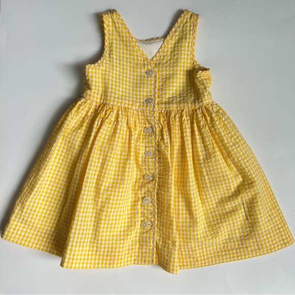 Ralph Lauren Yellow and White Gingham Seersucker Dress and Bloomer, Size 12M - Picture 5 of 12